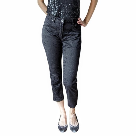 Suko Jeans Black velvet animal leopard print skiny jeans - Picture 1 of 15